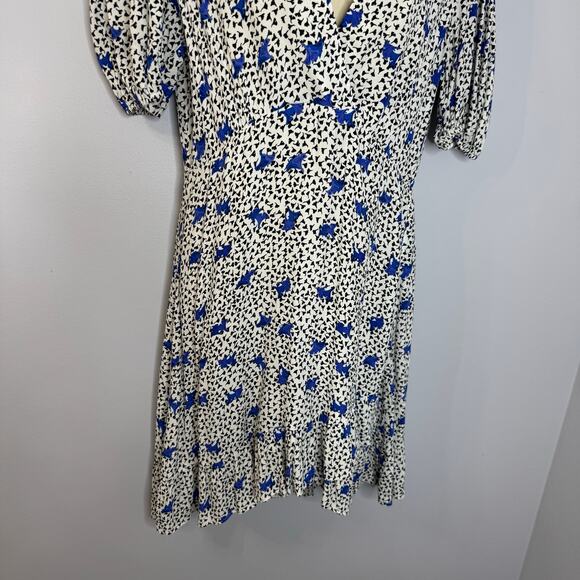 Maje Ripensee Blue Floral Print V Neck Dress Puff Sleeve Romantic Women's - Picture 8 of 16